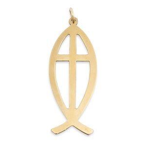 Vintage 12K Gold Filled Jesus Fish Cross Necklace Pendant Religious Ichthys